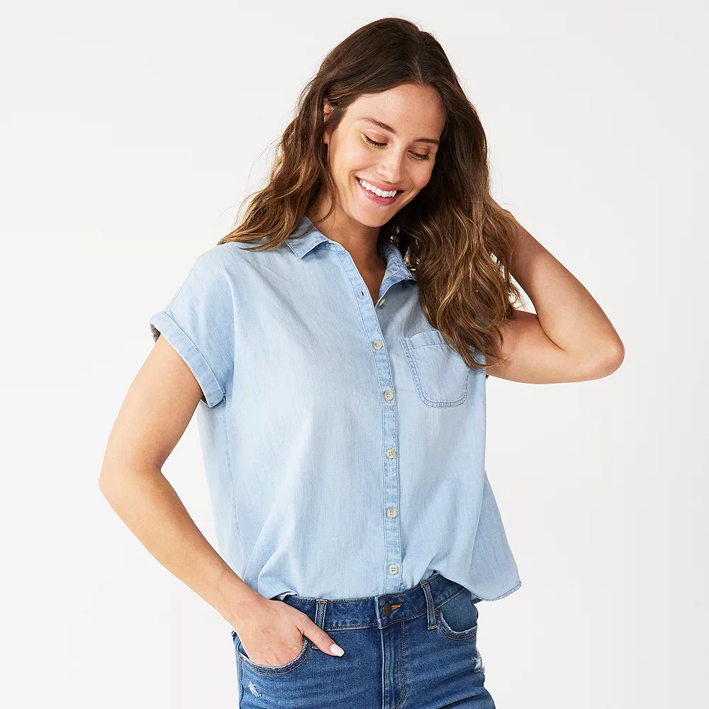 Petite Sonoma Goods For Life® Short Sleeve Button Down Shirt - Image 3