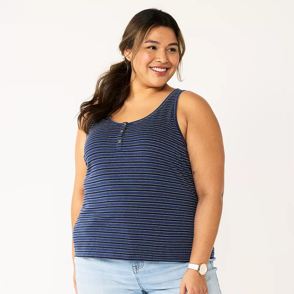 Plus Size Sonoma Goods For Life® Striped Henley Tank - Image 3