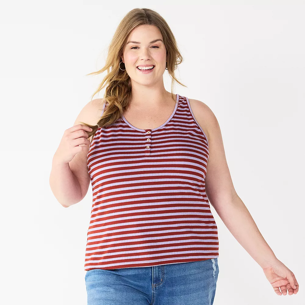 Plus Size Sonoma Goods For Life® Striped Henley Tank - Image 2