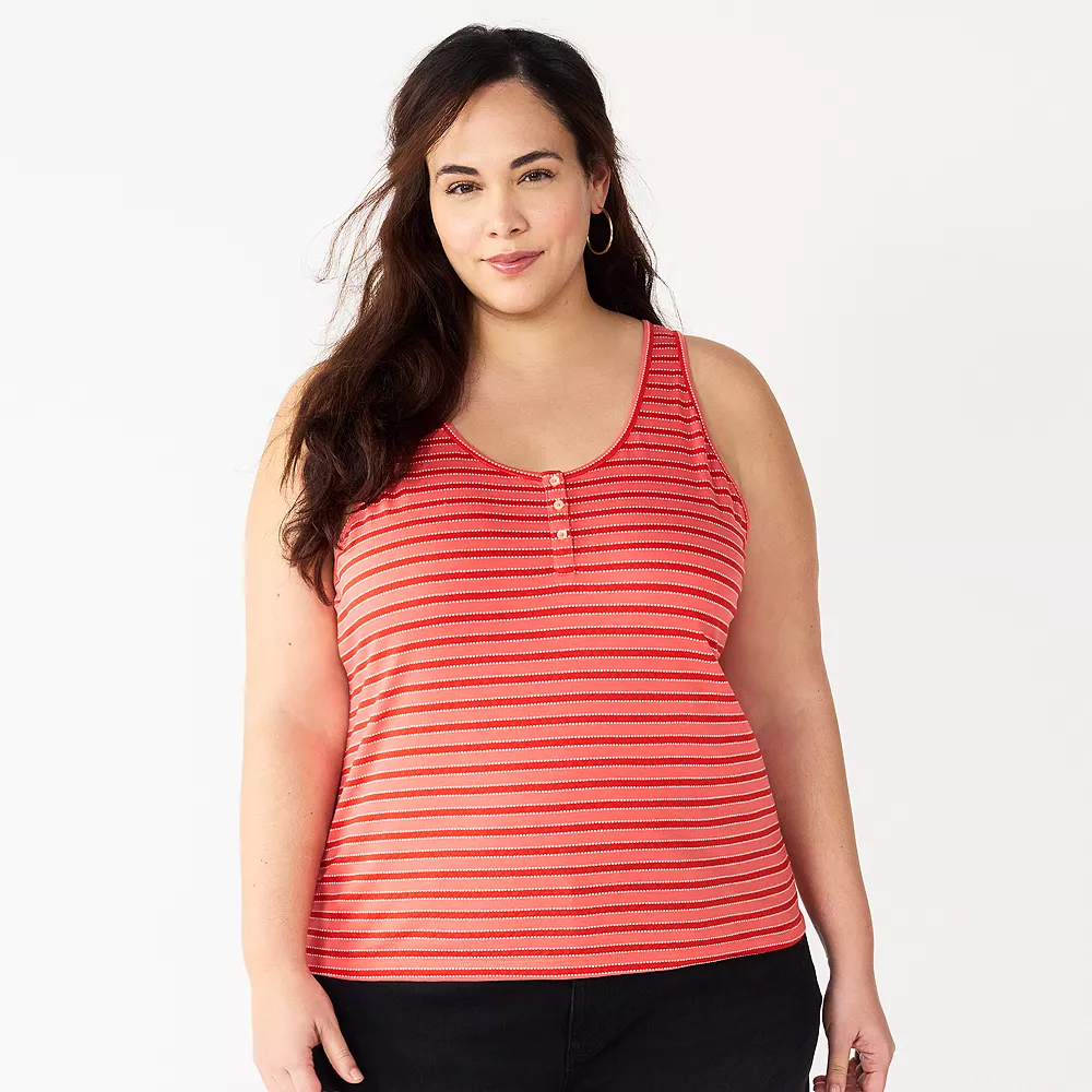 Plus Size Sonoma Goods For Life® Striped Henley Tank - Image 4
