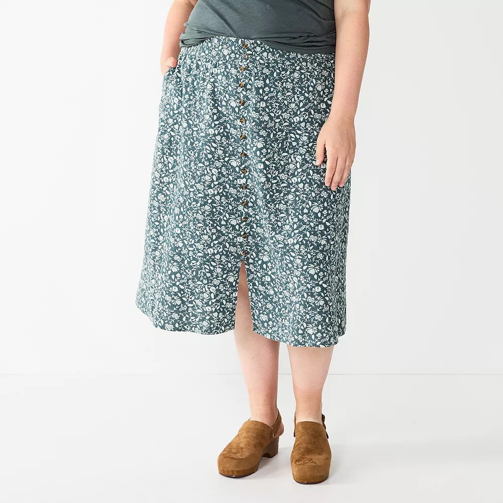 Plus Size Sonoma Goods For Life® Vented Button-Front Midi Skirt - Image 2