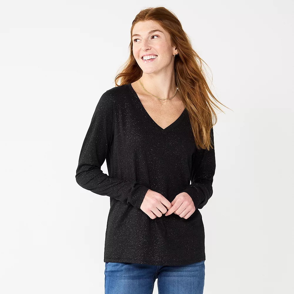 Women's Sonoma Goods For Life® Everyday V-Neck Long Sleeve Tee - Image 28