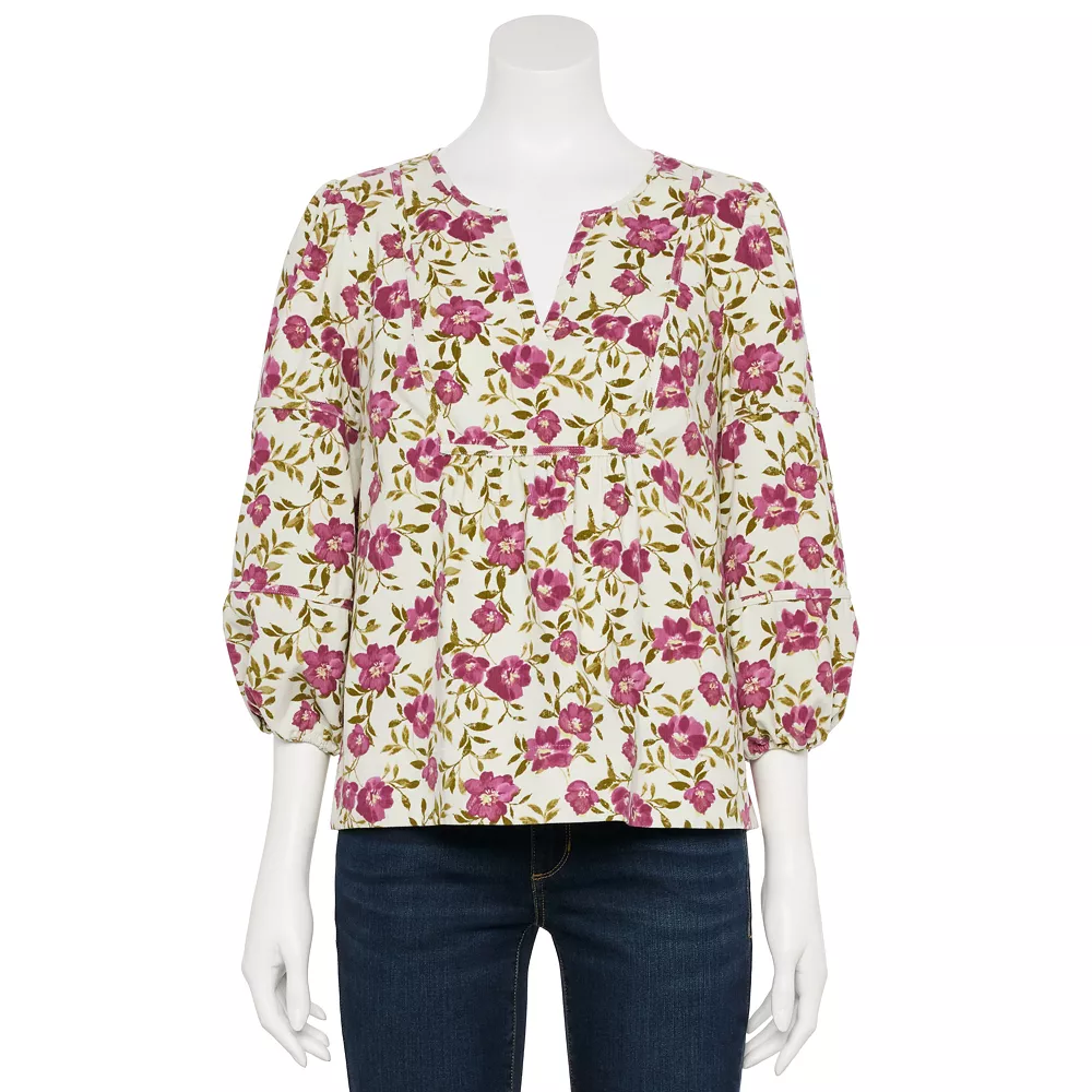 Petite Sonoma Goods For Life® Notchneck Sleeve Piecing Top