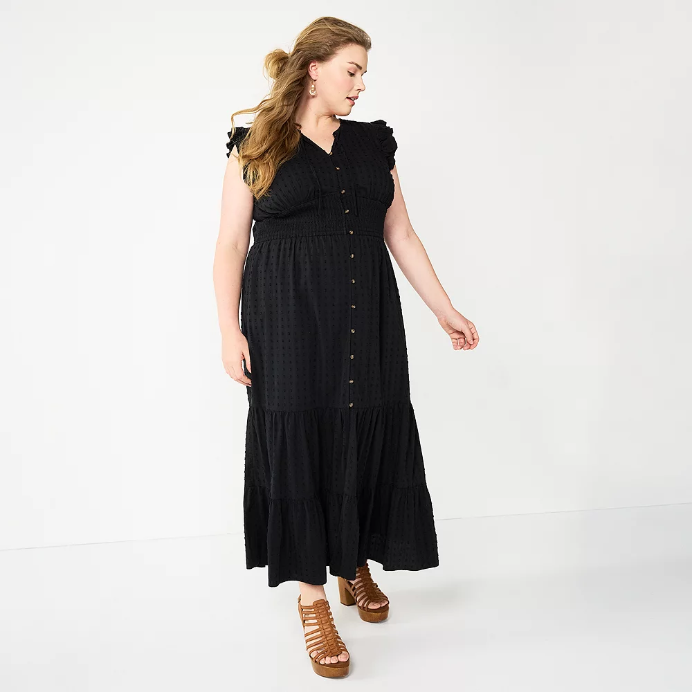 Plus Size Sonoma Goods For Life® Ruffle Sleeve Smocked Maxi Dress - Image 3