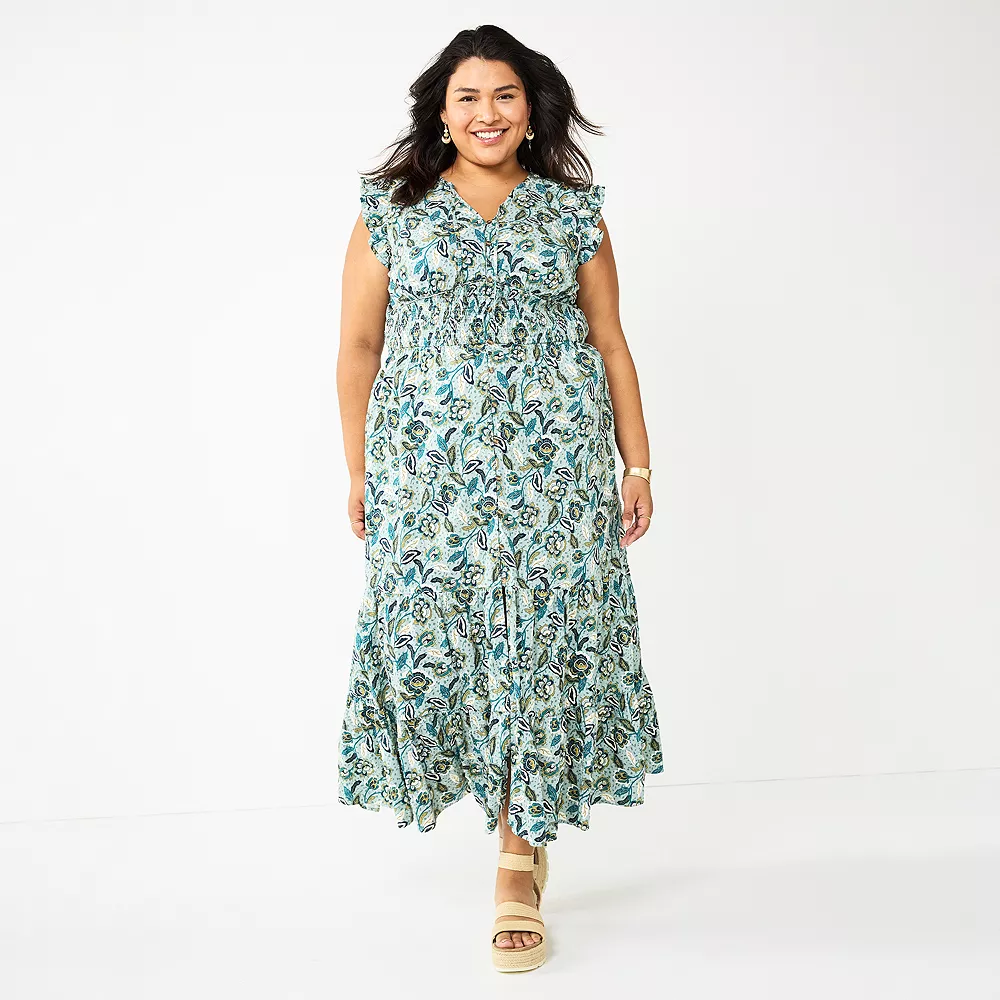 Plus Size Sonoma Goods For Life® Ruffle Sleeve Smocked Maxi Dress - Image 4