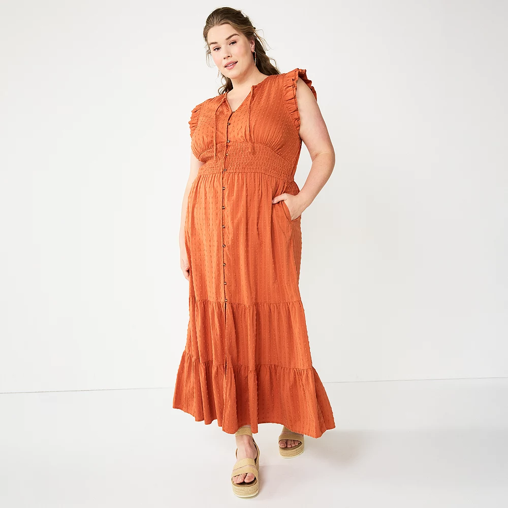 Plus Size Sonoma Goods For Life® Ruffle Sleeve Smocked Maxi Dress - Image 2
